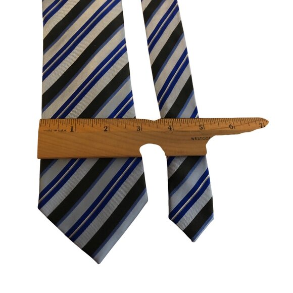 Geoffrey Beene Mens Silk Tie Striped Blue Gray Accessory Office Work Formal Gift - Picture 3 of 7